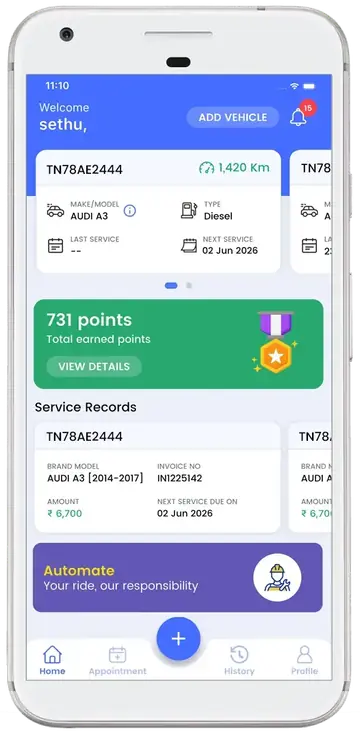 Automate Garage Customer Mobile App Booking Screen